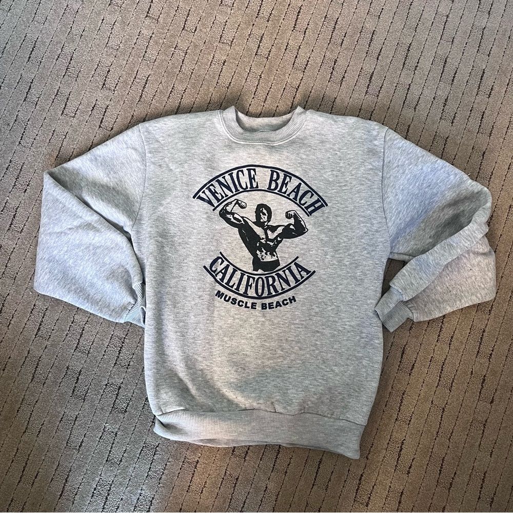 Venice Beach Gray Crewneck Sweatshirt | Coastal Graphic Pullover